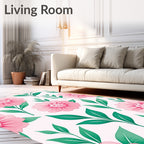 Pink Floral Garden Leaves Rug