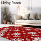 Red White Snowflake Holiday Medallion Rug