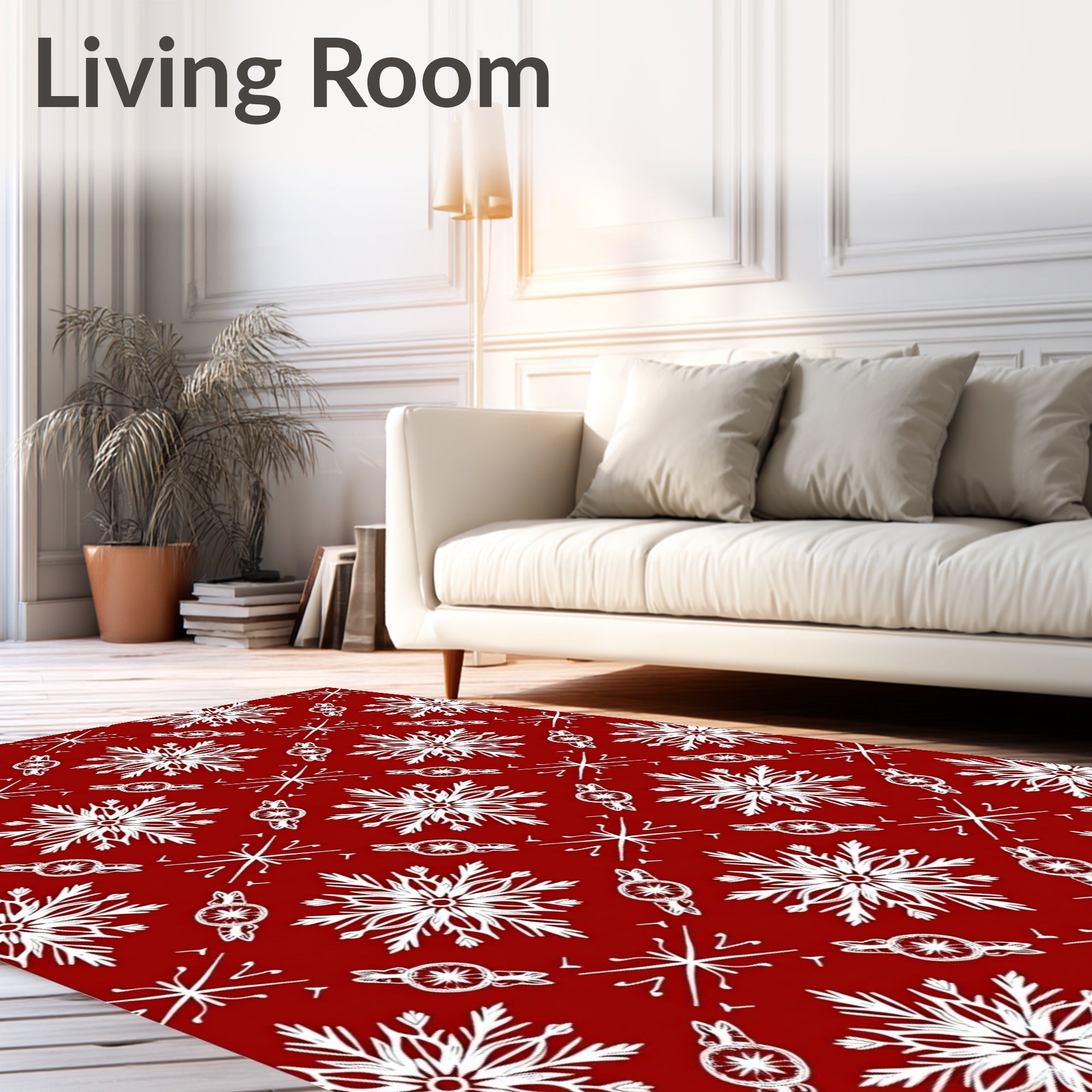 Red White Snowflake Holiday Medallion Rug