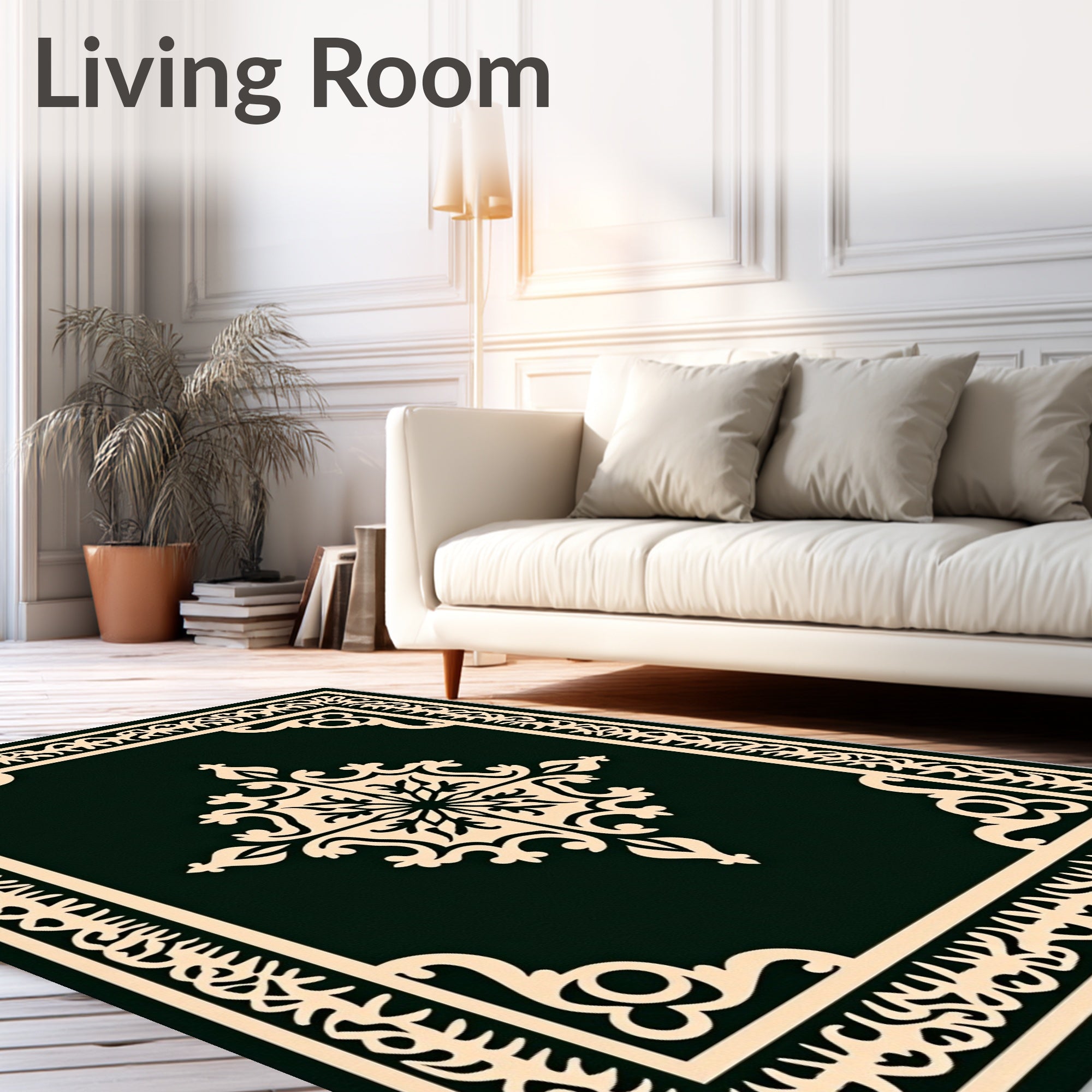 Elegant Ivory Cream Medallion Border Rug