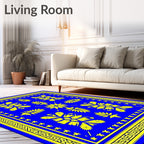 Bold Blue Yellow Floral Medallion Rug