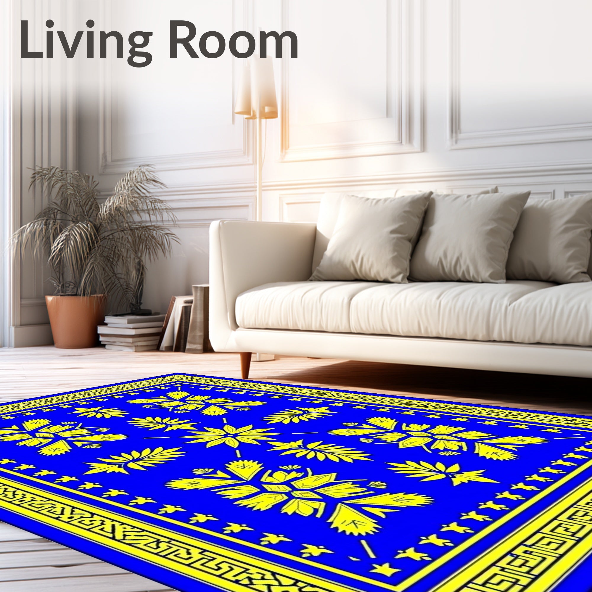 Bold Blue Yellow Floral Medallion Rug