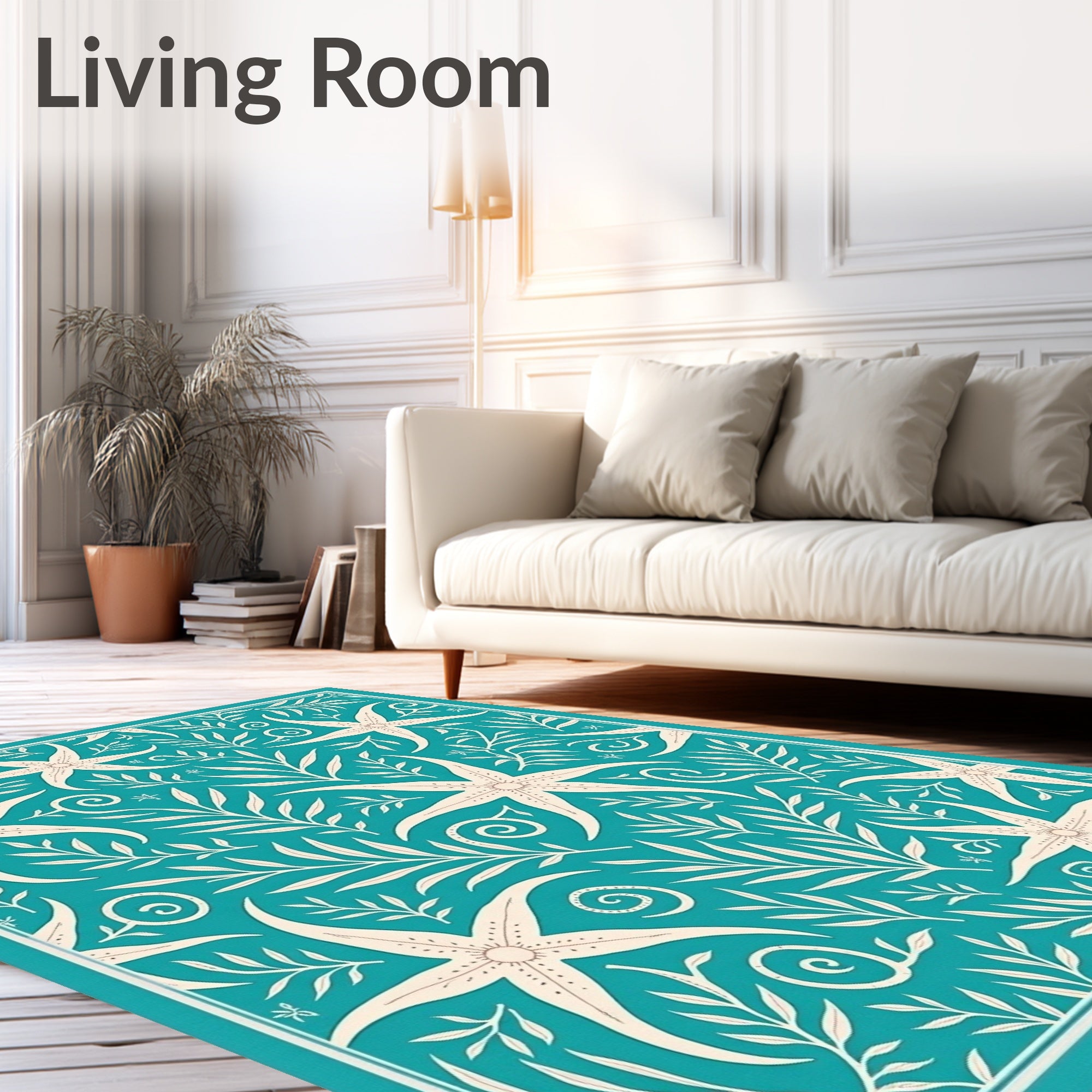 Teal Starfish Botanical Garden Rug