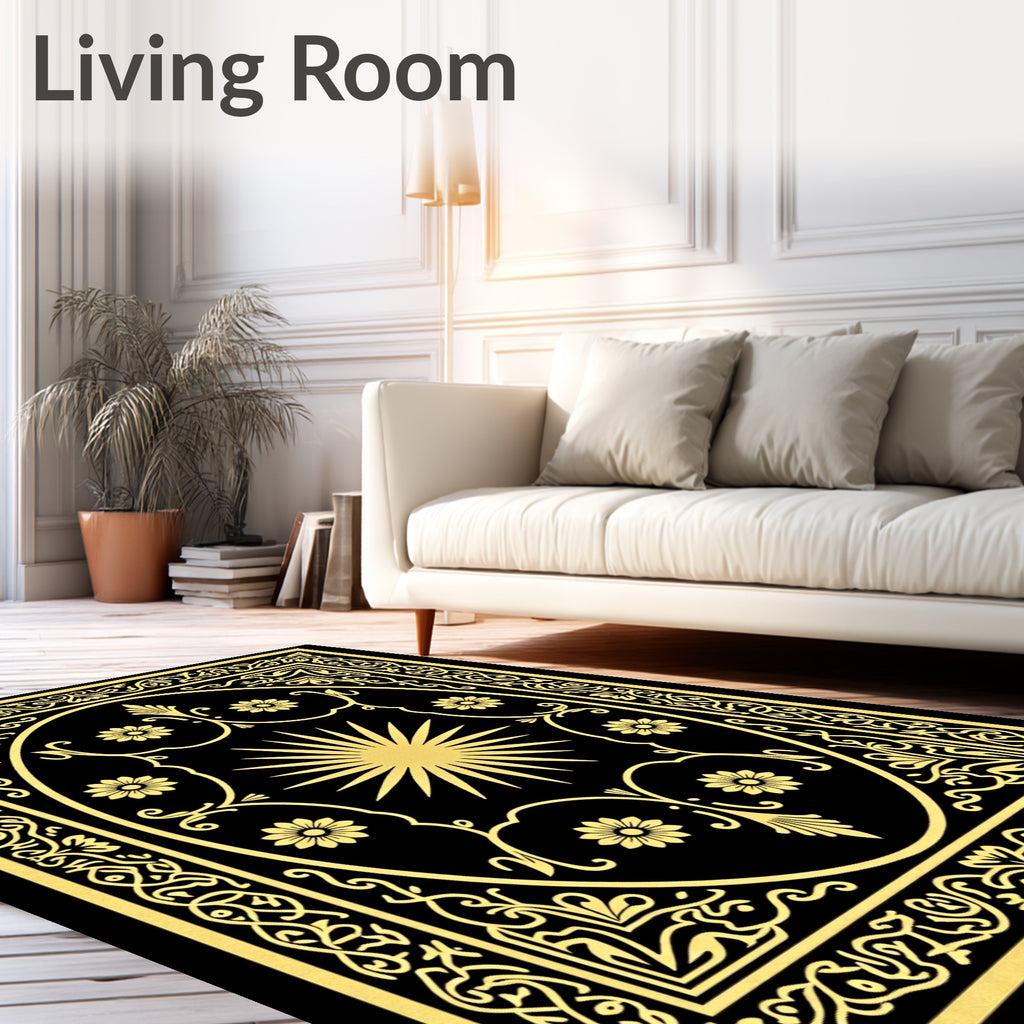 Gold Sun Floral Oval Frame Rug