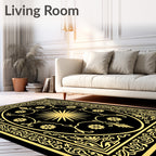Gold Sun Floral Oval Frame Rug