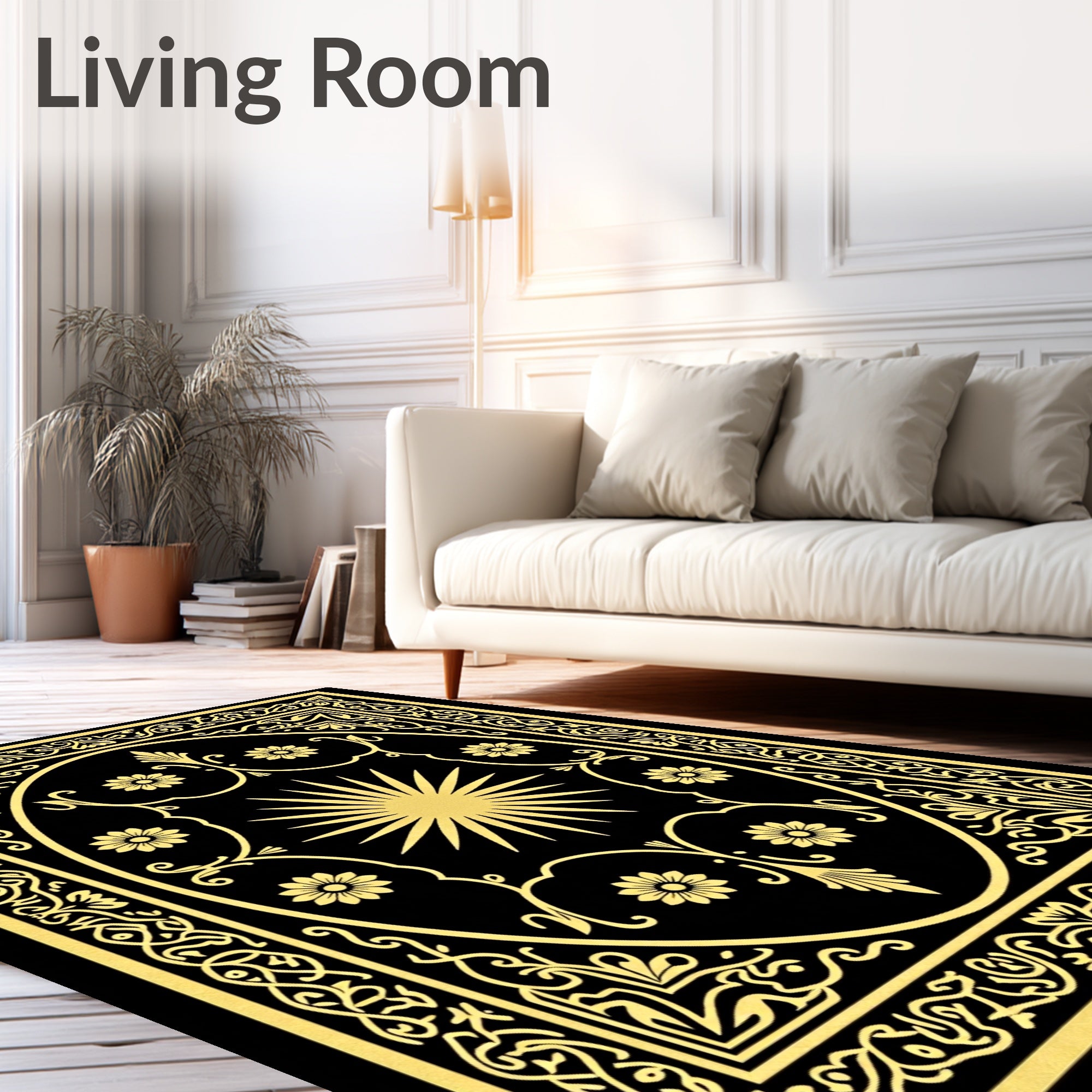 Gold Sun Floral Oval Frame Rug