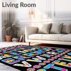 Psychedelic Alphabet and Numbers Collage Rug
