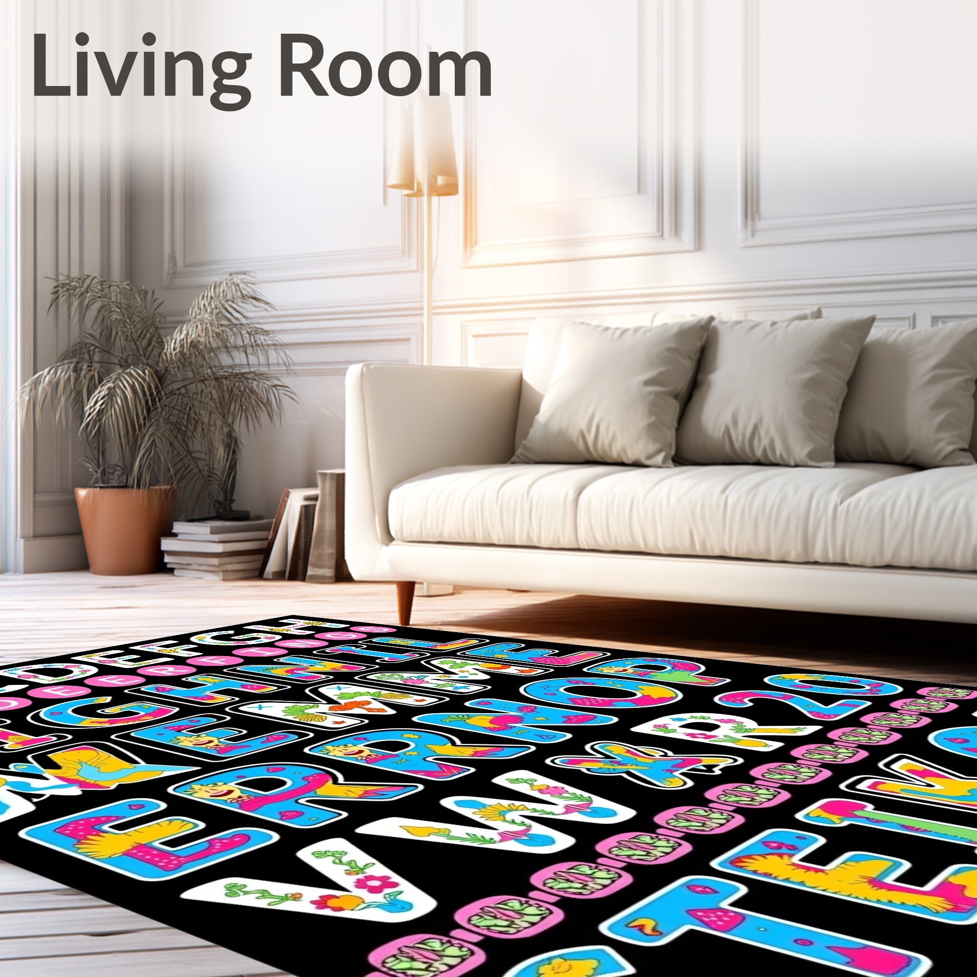 Psychedelic Alphabet and Numbers Collage Rug