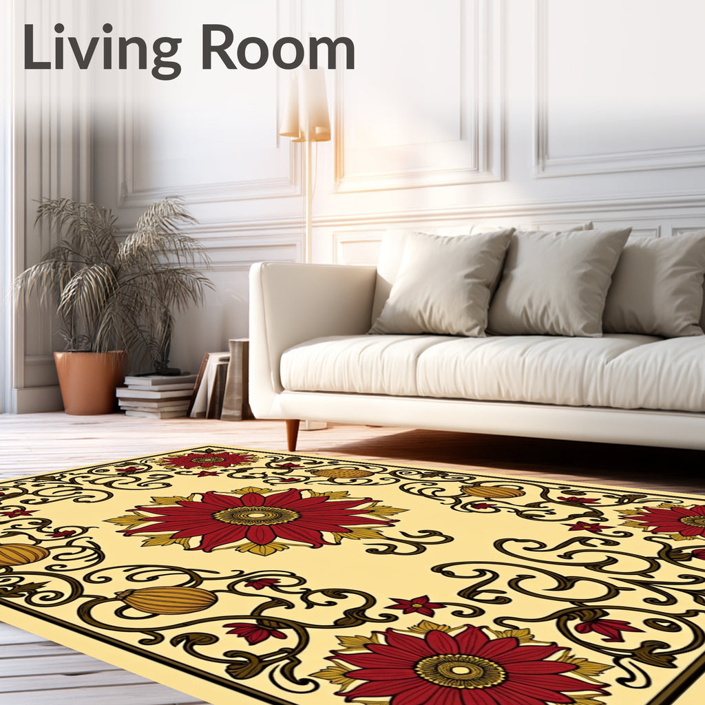 Crimson Floral Scrollwork Amber Gourd Rug