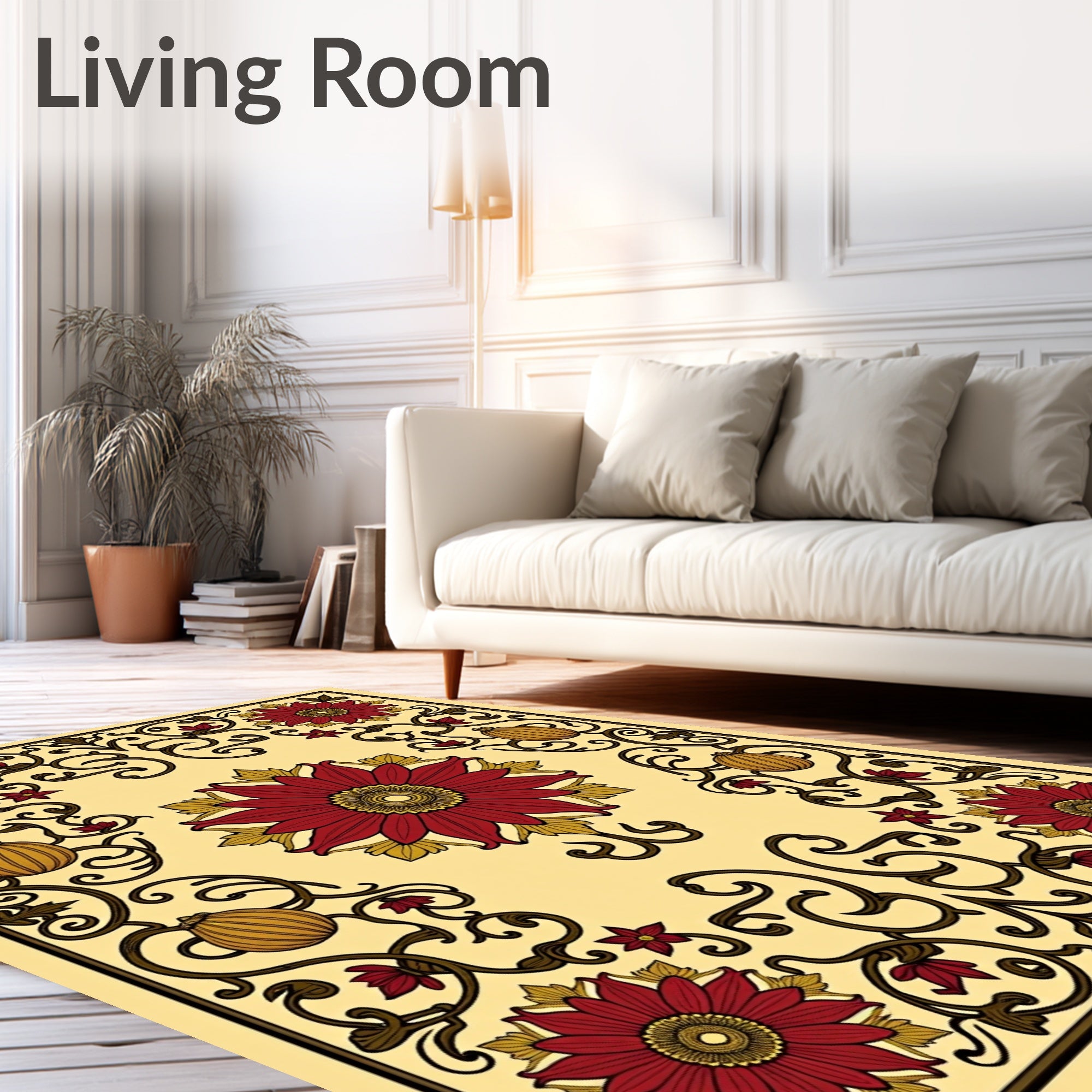 Crimson Floral Scrollwork Amber Gourd Rug