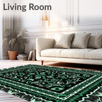 Emerald Black Floral Border Rug