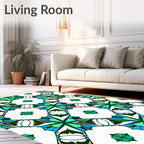 Vibrant Teal White Geometric Star Rug