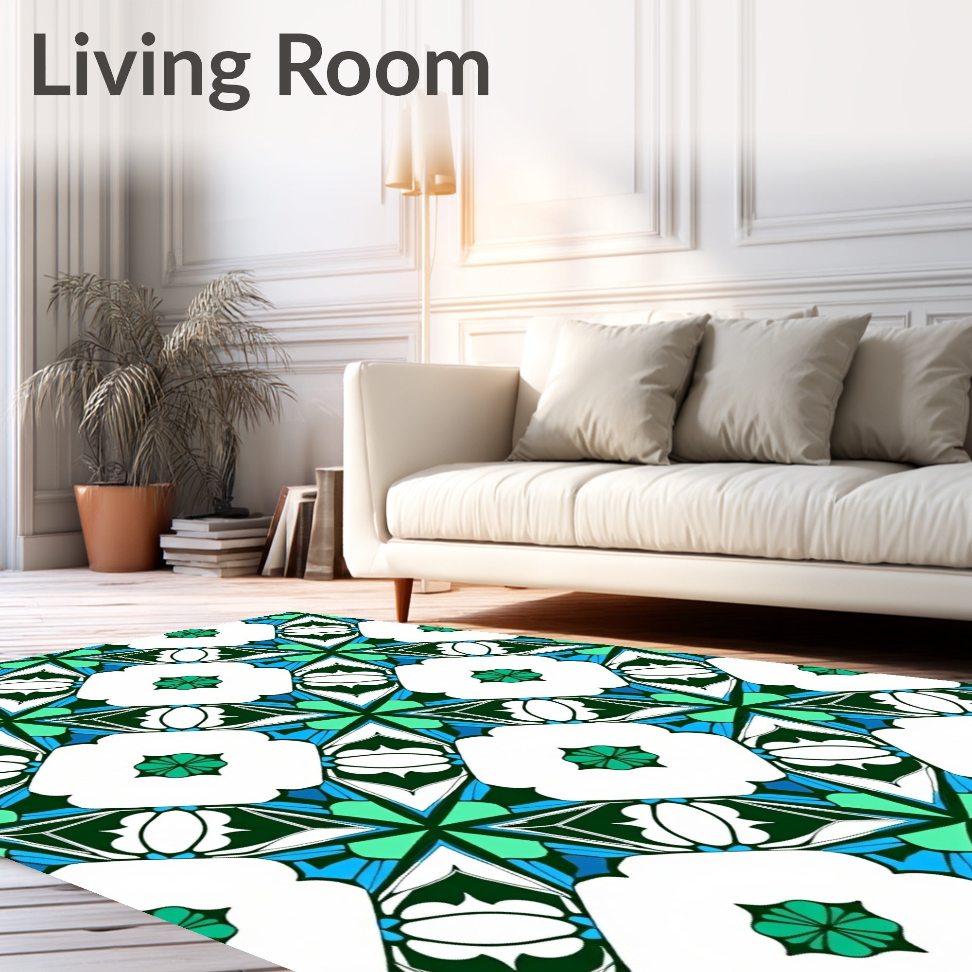 Vibrant Teal White Geometric Star Rug