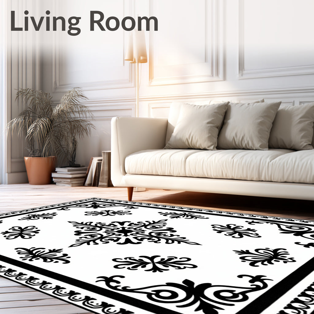 Black and White Classic Filigree Medallion Rug