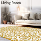 Golden White Intricate Floral Medallion Rug