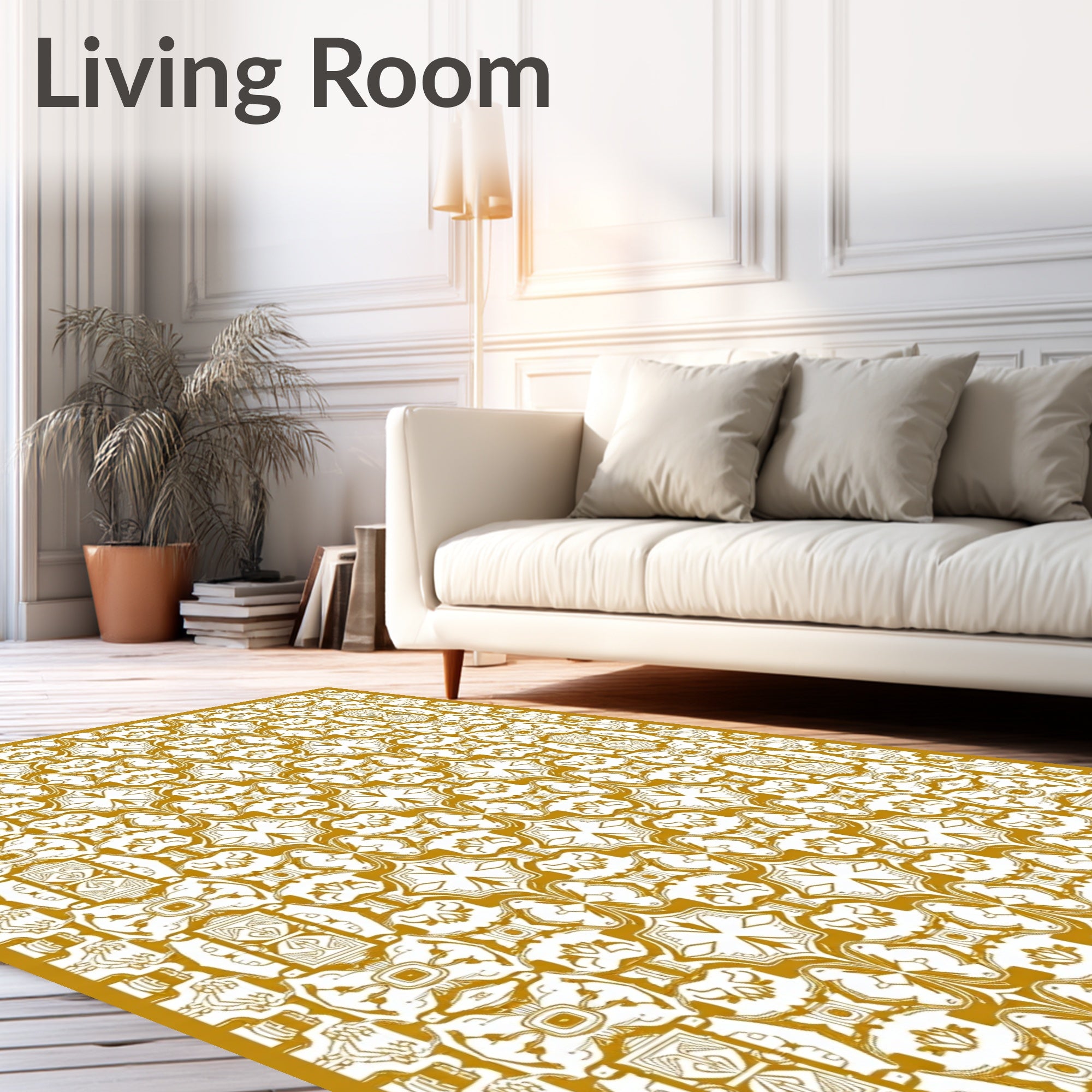 Golden White Intricate Floral Medallion Rug