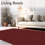 Deep Crimson Swirl Wood Grain Rug