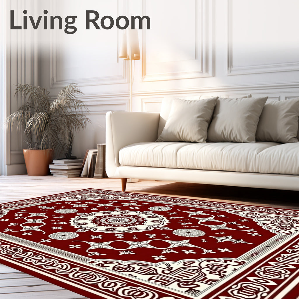 Crimson Ivory Intricate Mandala Motif Rug