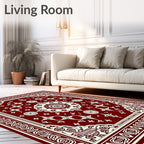 Crimson Ivory Intricate Mandala Motif Rug