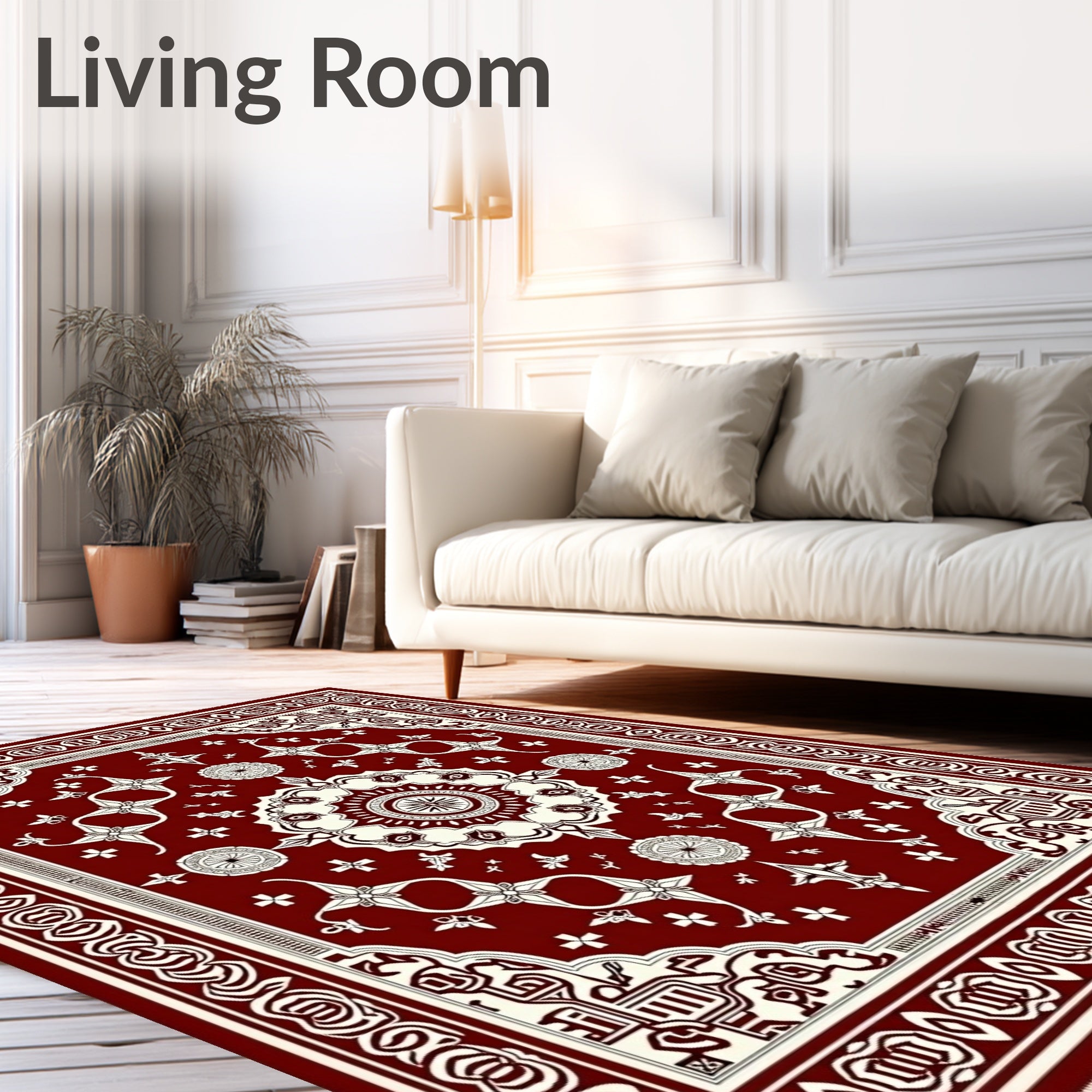 Crimson Ivory Intricate Mandala Motif Rug