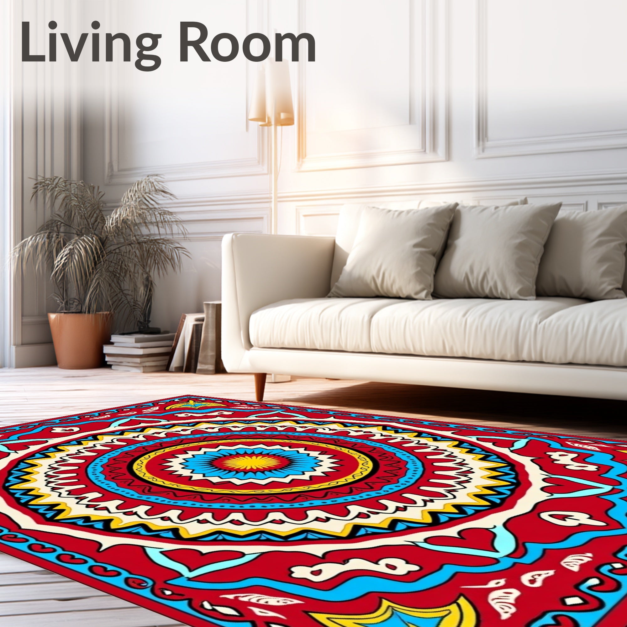 Vibrant Red Sunburst Mandala Rug