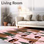 Charming Pink Forest Cabin Landscape Rug