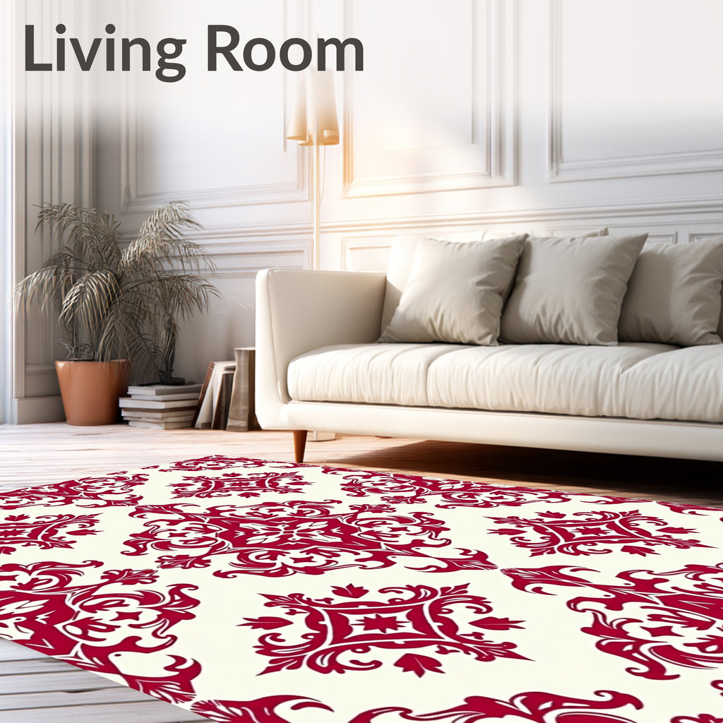 Crimson Damask Scrollwork Medallion Rug