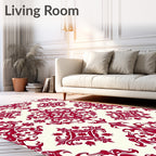 Crimson Damask Scrollwork Medallion Rug