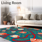 Teal Red Shell Foliage Medallion Rug