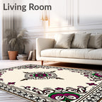 Vibrant Plum Green Floral Medallion Border Rug