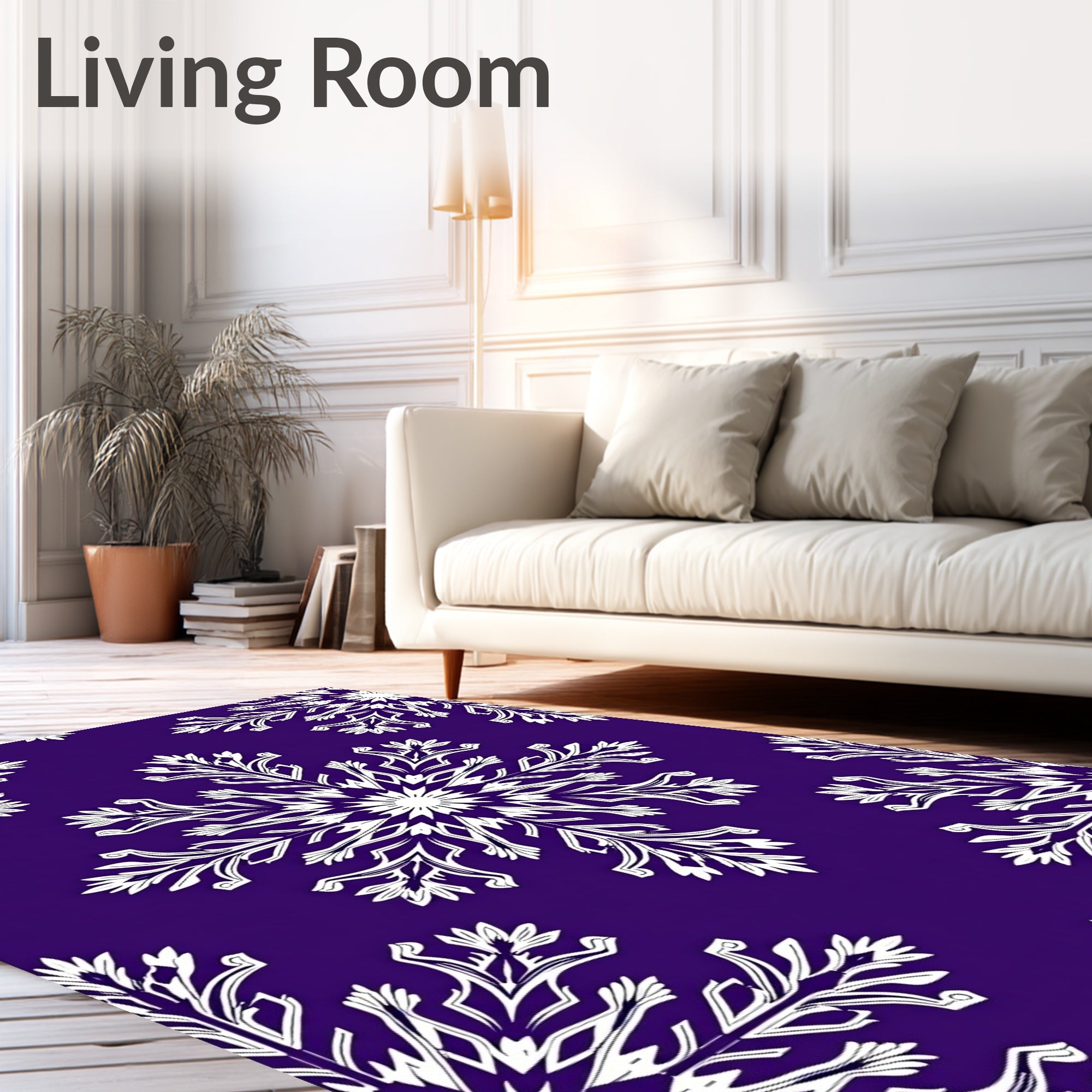 Deep Purple White Snowflake Arrangement Rug