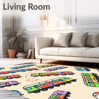 Colorful Cartoon Train Car Collection Rug