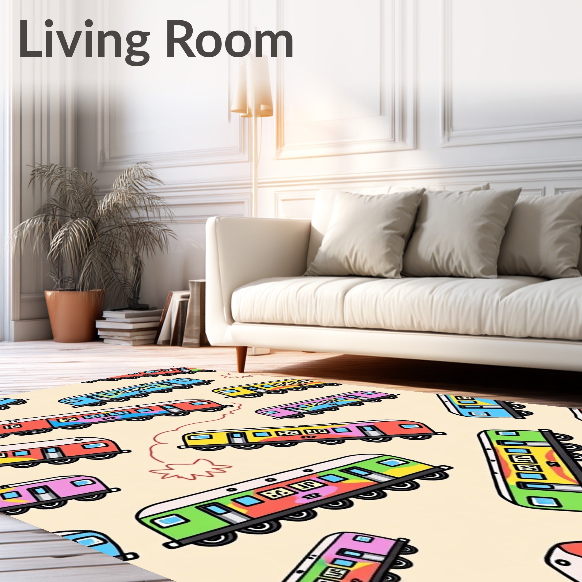 Colorful Cartoon Train Car Collection Rug