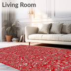 Crimson White Ornate Scrollwork Rug