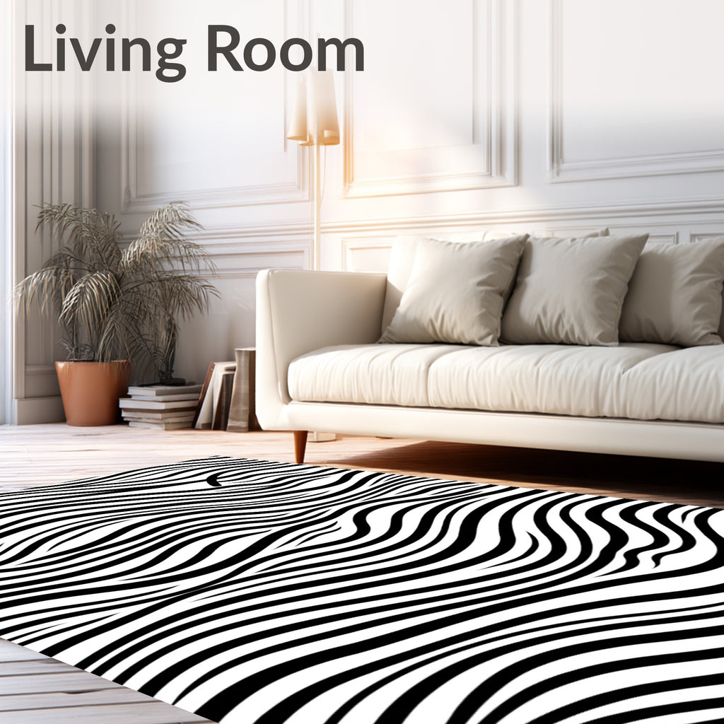 Black White Fluid Line Art Rug