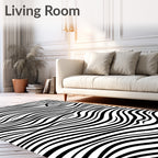 Black White Fluid Line Art Rug