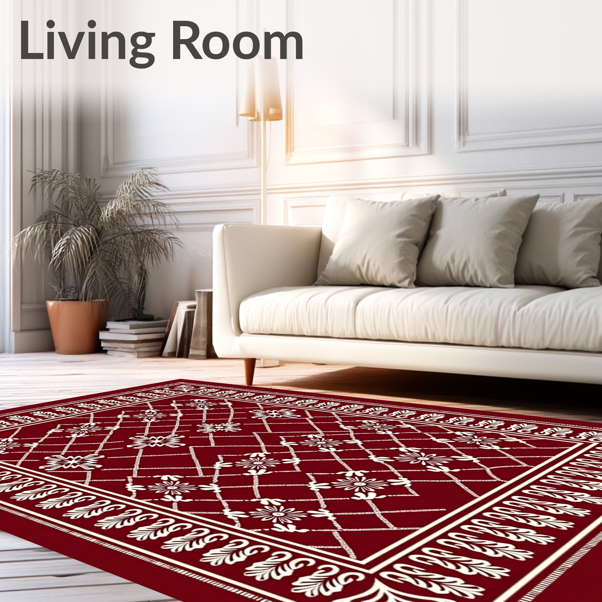 Crimson Floral Lattice Border Rug