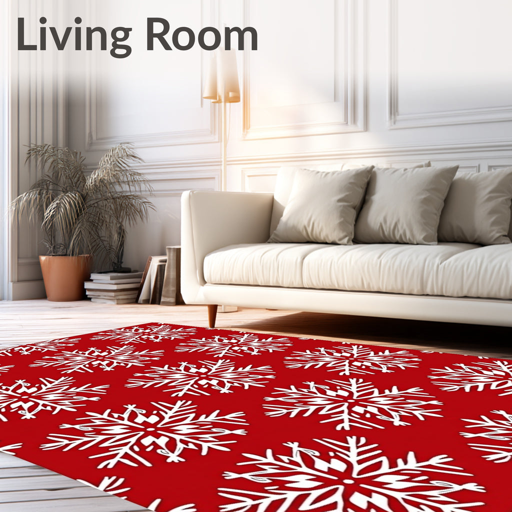 Crimson White Six Pointed Snowflakes Rug