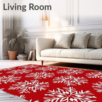 Crimson White Six Pointed Snowflakes Rug