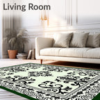Black Elegant Floral Scroll Border Rug