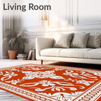 Terracotta White Floral Scroll Medallion Rug
