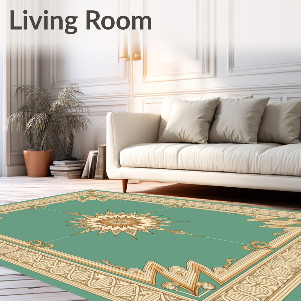 Teal Starburst Medallion Border Rug