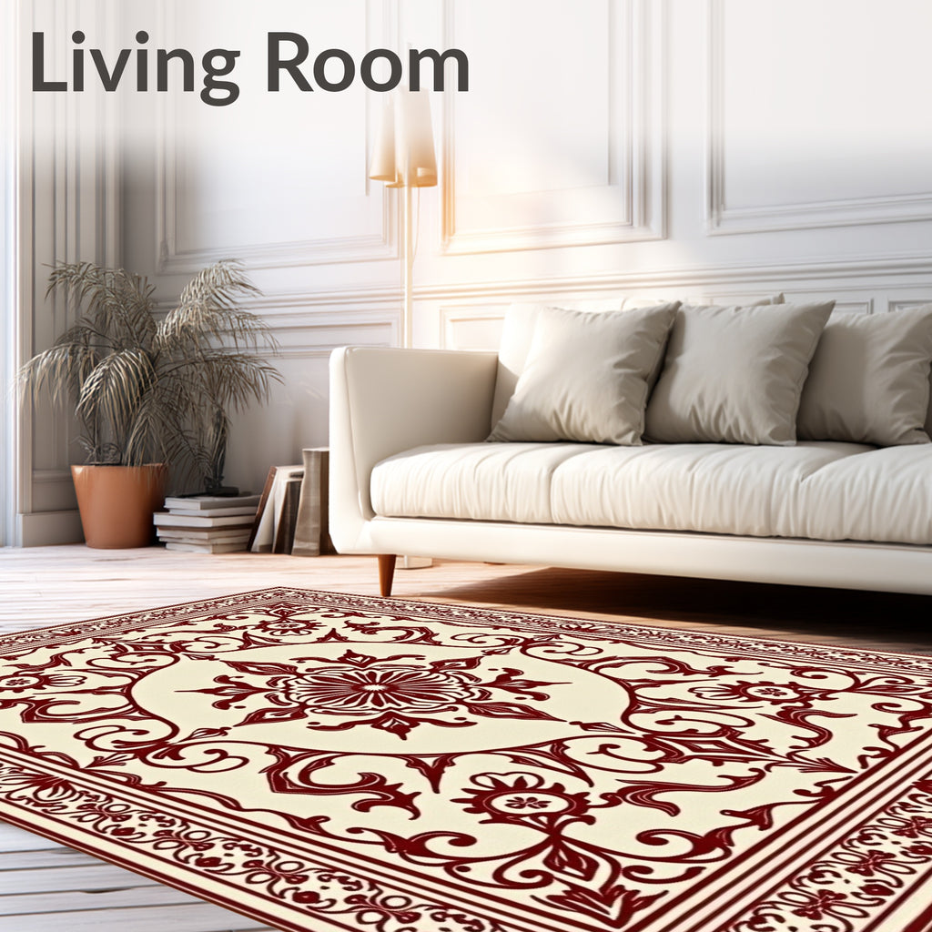 Crimson Medallion Floral Border Rug