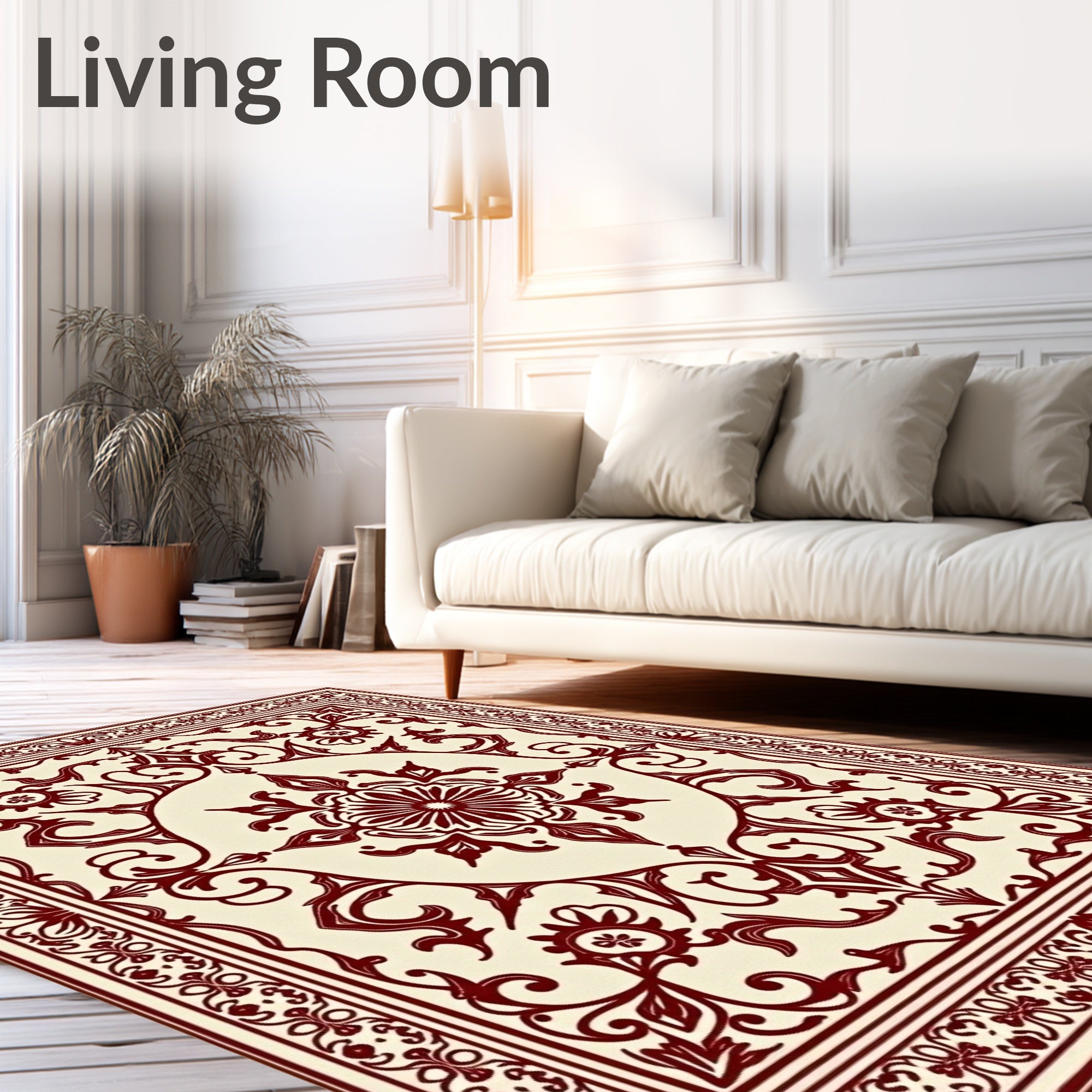 Crimson Medallion Floral Border Rug