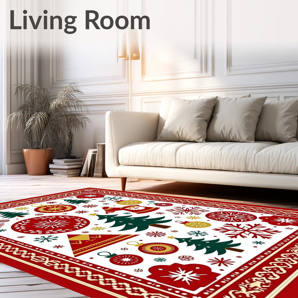 Holiday Red Green Santa Trees Ornaments Rug