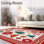 Holiday Red Green Santa Trees Ornaments Rug