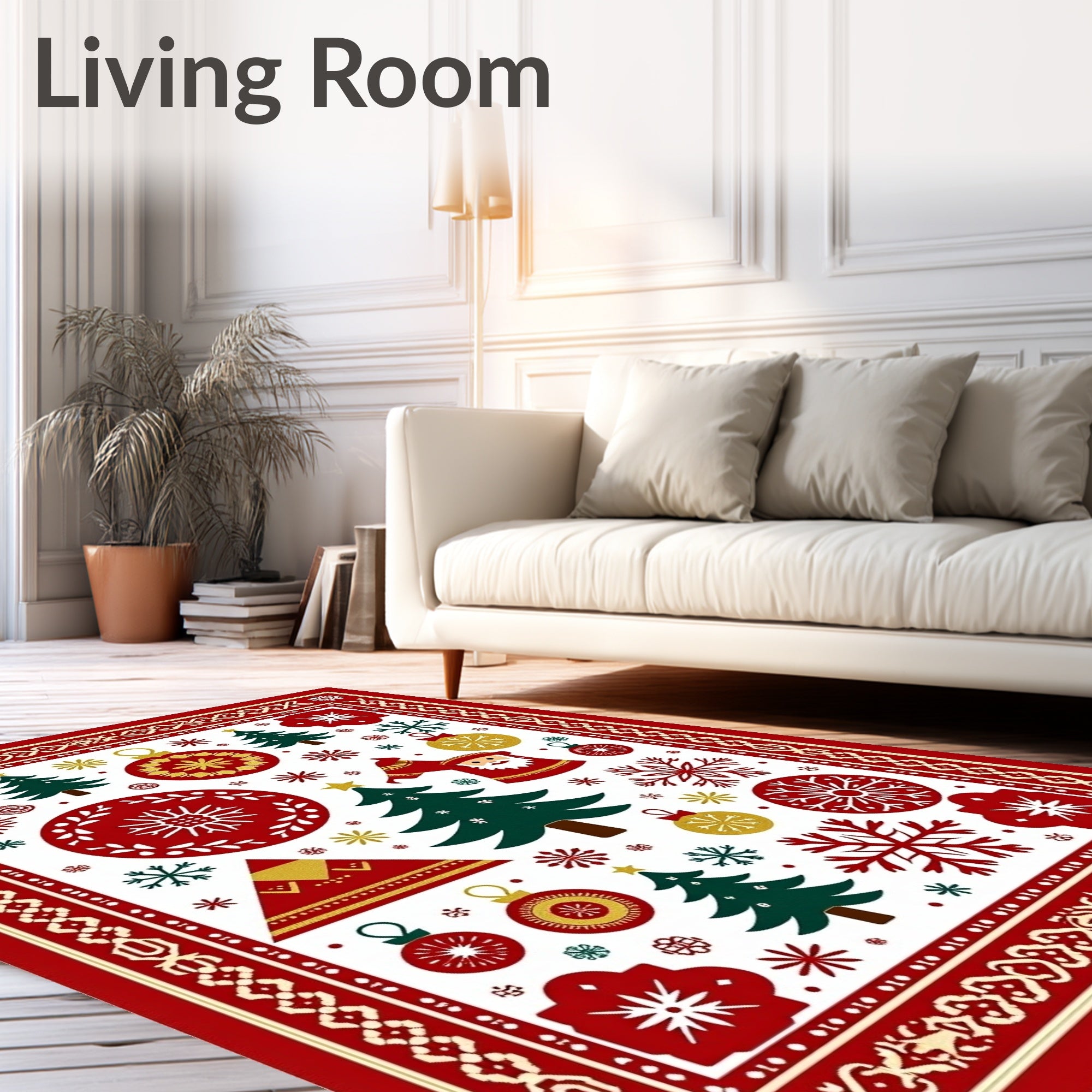 Holiday Red Green Santa Trees Ornaments Rug