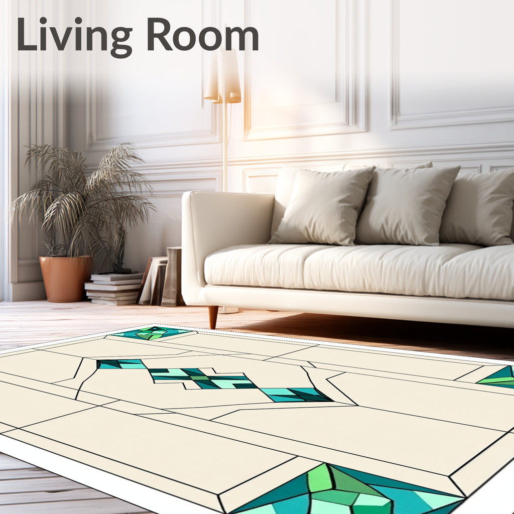 Green Teal Geometric Glass Panel Rug