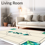 Green Teal Geometric Glass Panel Rug