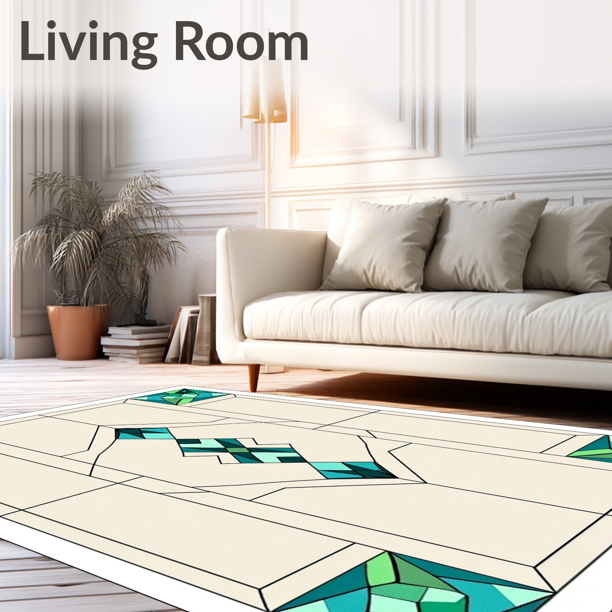 Green Teal Geometric Glass Panel Rug